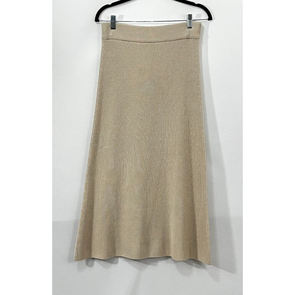 SEZANE M Medium Naelle Skirt Ribbed Beige Natural Midi Length Merino Cotton NWT - Picture 7 of 10